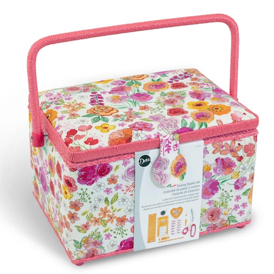 Dritz&#xAE; Pink Floral Large Sewing Basket Kit